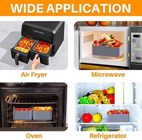 FINEW 2PCS Silicone Pot for Ninjas Dual Air Fryer, Reusable Silicone Air Fryer Liners, Silicone Air Fryer Basket for Double Air Fryer, Air Fryer Rack Accessories for Air Fryer,Oven,Microwave (Grey)