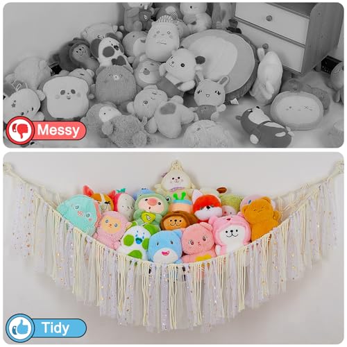 Image of FIOBEE Stuffed Animals Net LED Light Toy Hammock for Kids Bedroom Storage