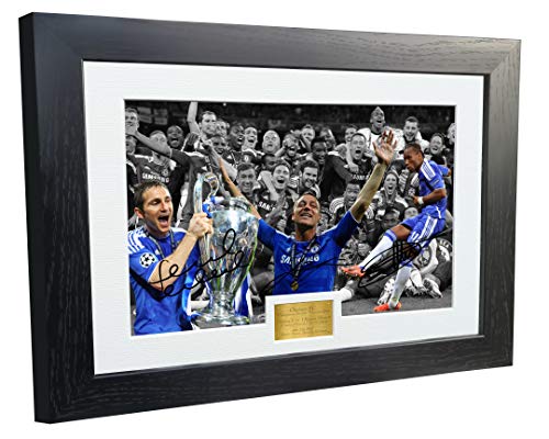 Kitbags & Lockers Large A3 Print Didier Drogba Frank Lampard John Terry Celebration Chelsea FC Champions League Winners 2012 Autographed Signed Photo Photograph Picture Frame Soccer Gift Poster, Black