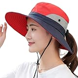 Men/Women Outdoor Fashion UV Sun Protection Waterproof Breathable Wide Brim Bucket UPF 50+ Sun Hat (Hat1-Red)