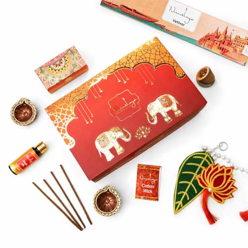 Image of Nirmalaya Airavata Premium Gift Box | Incense Sticks, Toran, Charcoal-Free Havan Cups, Pooja Oil, Terracotta Diyas & Cotton Wicks | Spiritual Gift for Housewarming, Wedding & Festive Gifting
