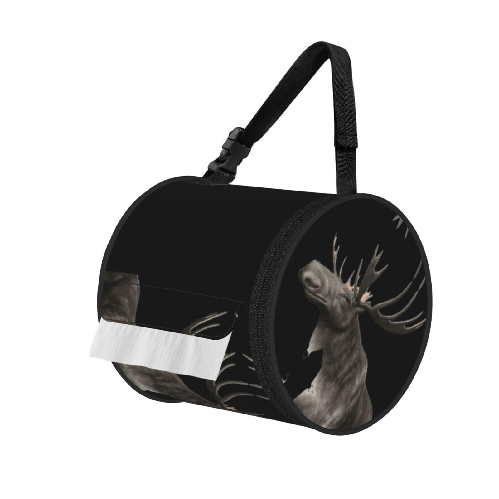 Moose Printed Roll Paper Carrier Bag, Foldable Oxford Cloth Tissue Case for Camping Hiking Backpack