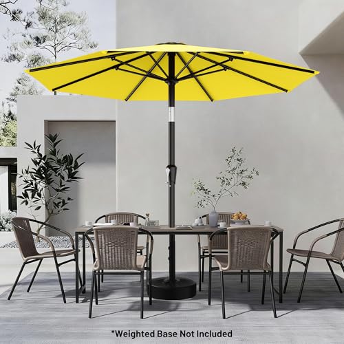 Image of AreShark 9 FT Patio Umbrella for Outdoor, Outdoor Table Umbrella with Push Button Tilt and Crank, Outdoor Patio Umbrellas with 8 Sturdy Ribs for Market, Garden, Pool (Yellow)