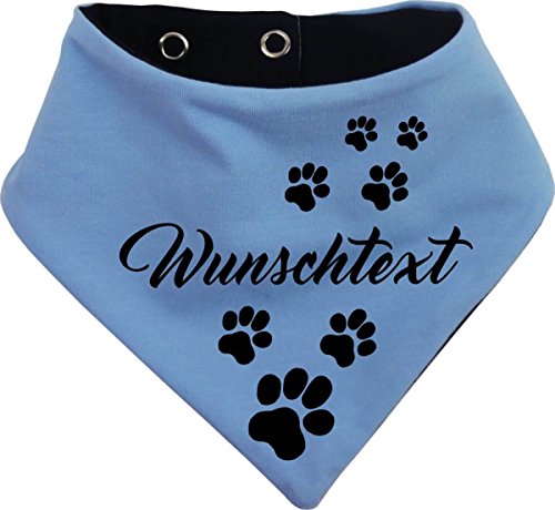 Kleiner Fratz beidseitiges Multicolor Hunde Wende- Halstuch (Fb: hellblau-Navy) (Gr.3 - HU 36-44 cm) mit Ihrem Wunschtext