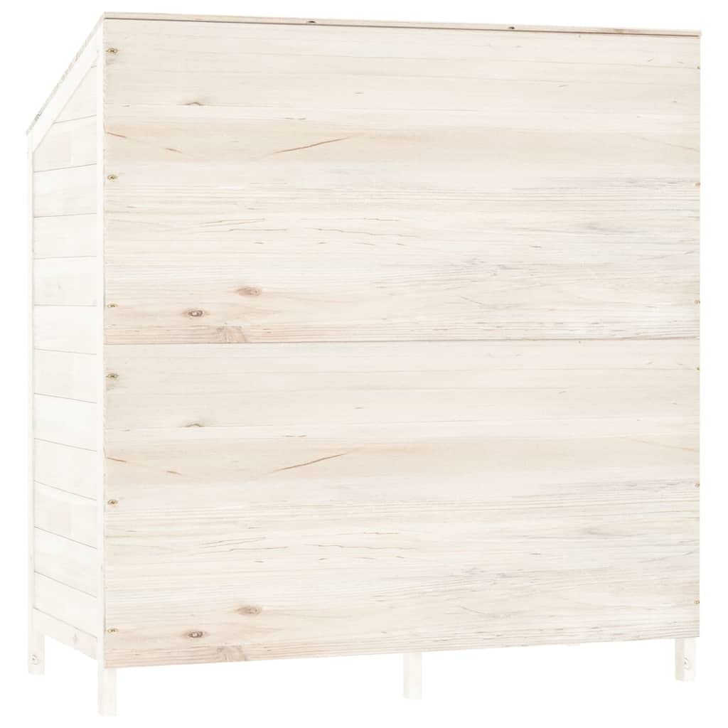Szczyt ogrodowy z litego drewna jodłowego w kolorze białym, 102x52x112 cm, duża przestrzeń do przechowywania narzędzi ogrodowych i sprzętu zewnętrznego, solidna i stabilna rama