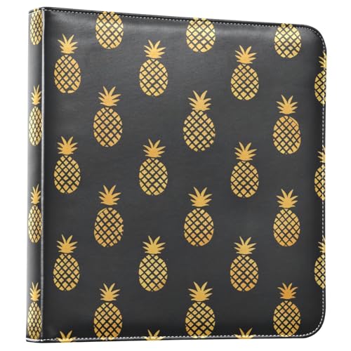 JIPONI Cute Mini Gold Pineapples Large Photo Album, DIY Leather Cover Scrapbook Albums for 4x6 5x7 6x8 Pictures, Self Adhesive Memory Book for Wedding, Baby, Family