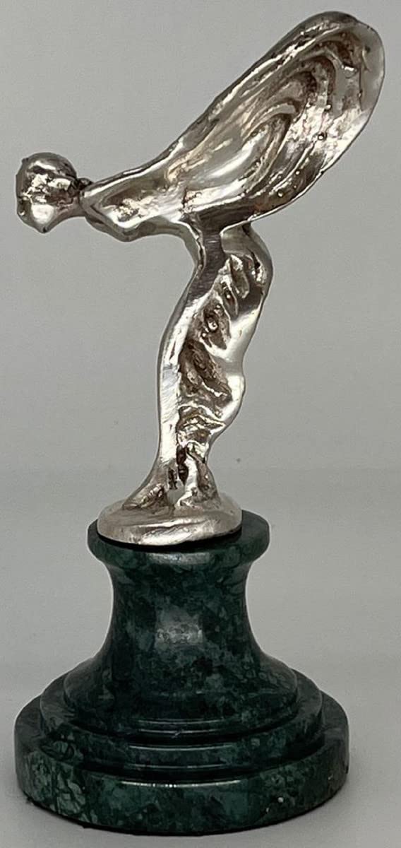 Scultura fermacarte di Lusso Dama con Ali Argento/Verde 7 x 8 x H. 16 cm - Elegante Figura in Bronzo con Base in Marmo - Decorazione da scrivania - Decorazione di Lusso - Accessori Decorativi
