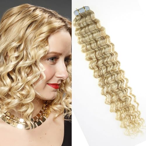 Fenicy Tape-in Real Human Hair Extensions Curly Light Blonde Double