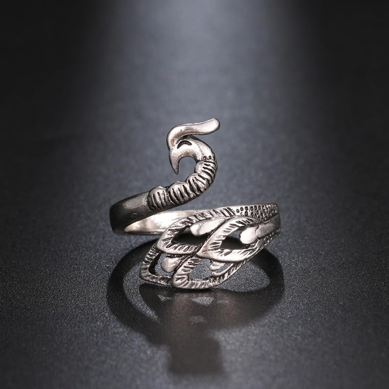 Emsione Vintage Antique Ring Gothic Punk Cute Bird Adjustable Open Ring Biker Cocktail Party Ring for Men Women