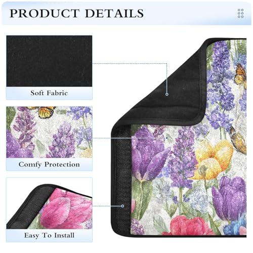 Image of Tulips Lavenders Purple Butterfly Seat Belt Cover Pad 2 Pcs Soft Cute Seatbelt Covers Protector Support Head Neck Shoulder Strap for Car Seats High Chair Backpack for Adults Kids Women Men 10x7