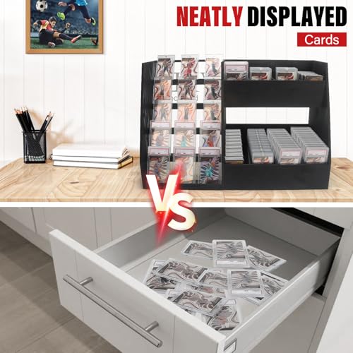Image of 5-Tier Trading Card Display,Large Capacity Card Display Stand with 8-Row Storage & 8 Stoppers + Dividers,Wooden Graded Card Display Holds 200+ PSA BGS SGC Slabs for Sports Card and Game Card Collection