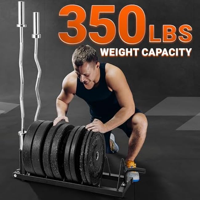Yes4All 6 Pegs & 4 Barbell Storage Racks Load Up to 1190 LBS - Wall Mounted Weight Plate Tree & Barbell Holder