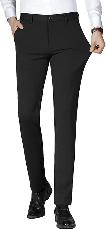 Maiyifu-GJ Mens 4-Way Stretch Dress Pant Straight Fit Flat Front Tapered Suit Pant Lightweight Business Comfort Trousers
