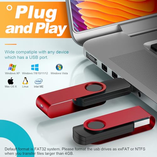 Image of Kepmem 1GB Flash Drive Pack of 10 - Metal USB 2.0 Memory Sticks - Swivel Pendrive - Portable Keychain - Red