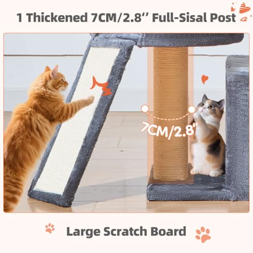 Image of Taoqimiao Cat Tree for Indoor Cats, 55.1In Sturdy Cat Tower, Large Platform, Rotatable Round Condo with Large Scratch Board, Extended Cat House, Thickened Full-Sisal Scratching Post, Smoky Gray, F10G