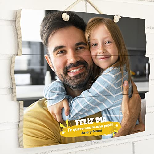 Wood Expression Cuadro personalizado con foto para el dia del padre en madera natural | Regalo Original día del Padre | Varios diseños y medidas disponibles. (Fotografía y texto)