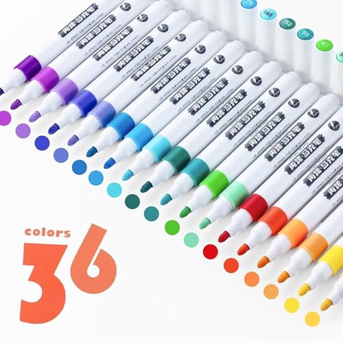 Image of JOUET 36 Colors Acrylic Paint Markers Set, Water-Based Non-Toxic Fine Tip Paint Pens for Rock Painting, Wood, Fabric, Glass & Canvas, Quick-Dry Waterproof Art Markers for Kids & Adults