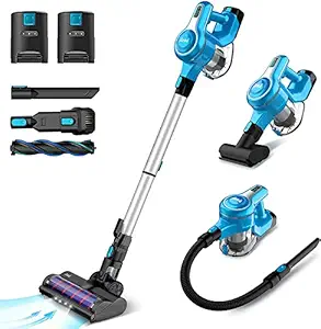 INSE S6P Pro Cordless Vacuum Cleaner with 2 Batteries, Up to 80min Run-time Rechargeable Stick Vacuum, Lightweight Powerful Suction Handheld Vacuum,Blue