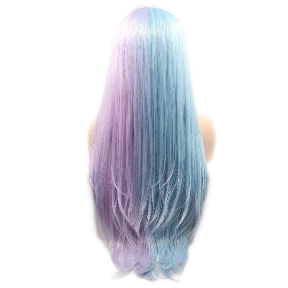 RainaHair Long Straight Half Blue Half Purple Wig Synthetic Lace Front Wigs Natural Looking Pastel Wig Hair for Women Cosplay Festival 24 Inches - Image 4