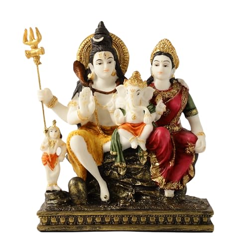 Image of ARMONIA Premium 9 Inch Shiva Parvati Ganesh Idol Shiv Parivar Murti Statue Sculpture|Polystone Mahadev with Golden Detailing|Ideal for Pooja,Mandir,Wedding & Housewarming Gift(Including Cloth)