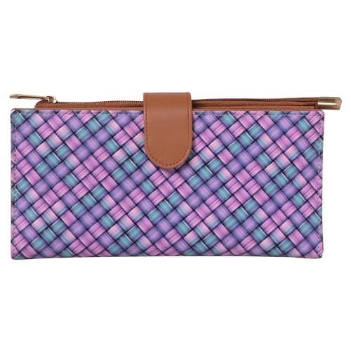 Women's Wallet - Chic Two-Fold Clutch in Vegan Leather with Magnetic Closure, ID Slot, 10 Card Slots, Notes & Coin Compartment - Purple-Pink