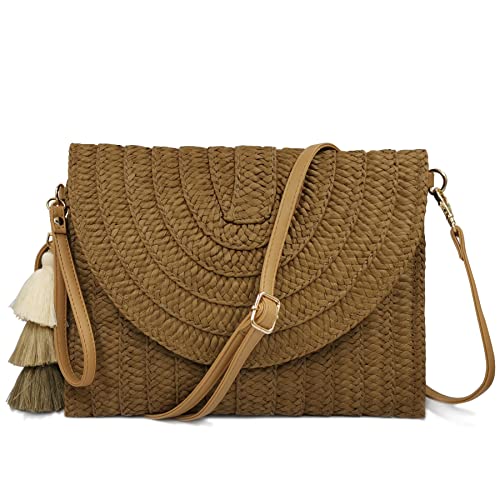 Aovtero Straw Clutch Purse Women Crossbody Bag Summer Beach Shoulder Bags Envelope Wallet Handbags