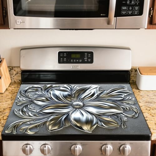 Image of Nuxovilar Silver Floral Stove Cover Diatom Mud 20.47x28.34 In