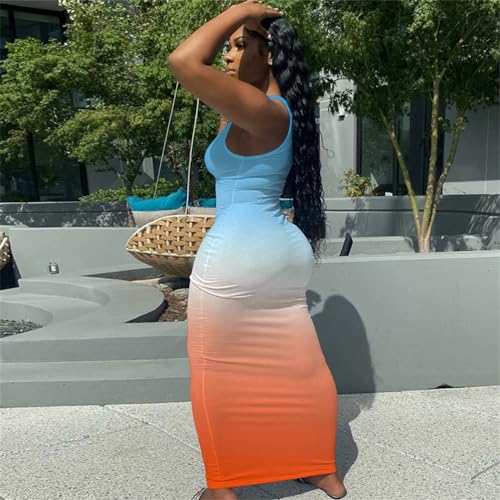 Image of Nimsruc Women Casual Sexy Deep U Neck Tank Top Bodycon Dress Summer Sleeveless Wrap Long Basic Party Club Maxi Dresses