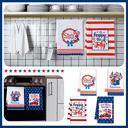 Kajaia 4 Pcs 4Th Of July Kitchen Towels 17.72 X 23.62 Inch Patriotic Dish Towels American Flag Stripe Star Memorial Day Towels Red White Blue Hand Towels Tea Towel Dishcloths For Independence Day #TOP1