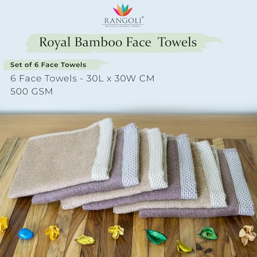 Image of RANGOLI 100% Bamboo Face Towel Set of 6, 500 GSM, Quick Dry Towels for Face, Gym, Travel, Ultra Soft Highly Absorbent, 30Cm X 30Cm, Beige, Ash Brown