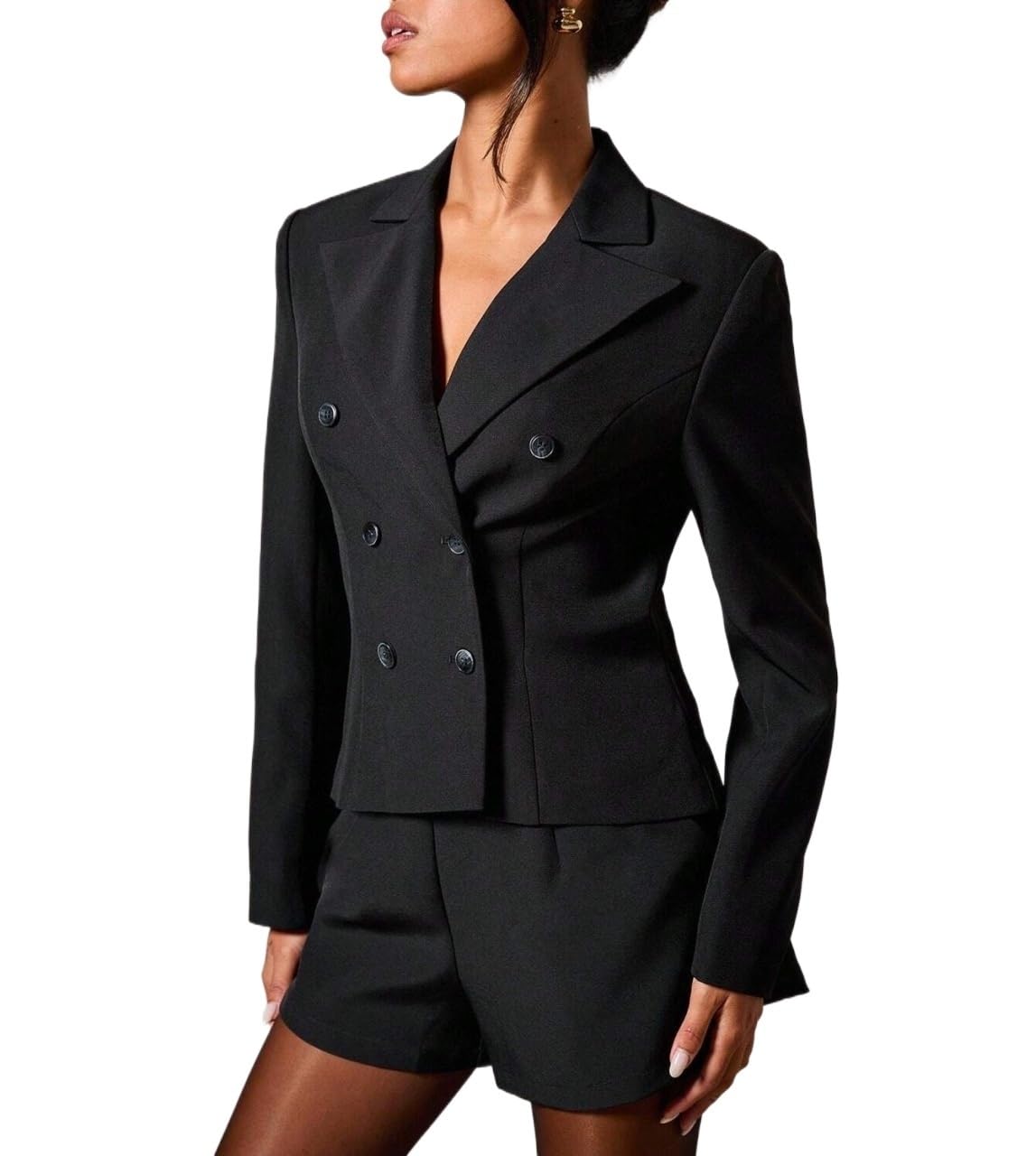 Casual Blazer for Women Business Elegant Crop Blazer Long Sleeve Lapel Double Breasted Fashion Suit Jackets
