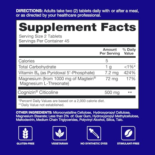 Qunol Brain Health Memory Plus with B6, Magnesium L-Threonate & Citicoline, Clinically Tested Ingredients to Improve Memory, Focus, Attention and Productivity, 90 Count