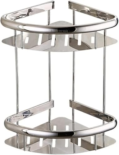304 Stainless Steel Corner Shower Caddy - Wall Mounted 2-Tier Bathroom Shelf Polished Chrome nizer Space-Saving Corner Storage for Bath Accessories & Toiletries