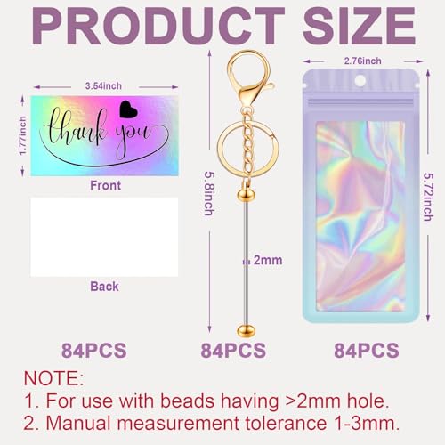 Image of 42 /84 /126 Pcs Beadable Keychain Bars Bulk Blank DIY Beaded Keychain Making Supplies with Bag Thank You Card