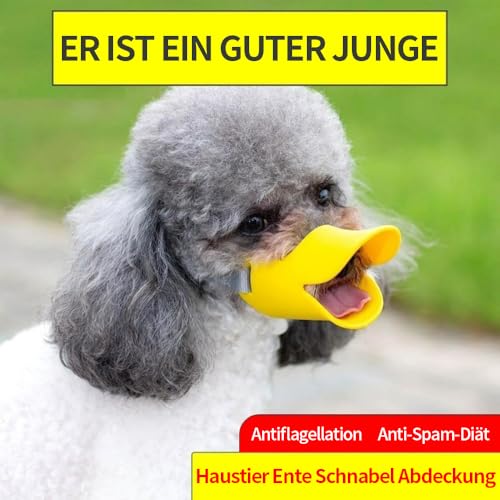 Maulkorb Mittlere and Kleine Hunde Anti-Bite Entenschnabel Form Hund Maulkorb Abdeckung, Weiche Silikon Maulkorb Abdeckung mit verstellbaren Riemen, Fressschutz Hund(Gelb)