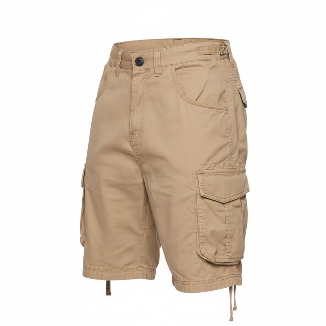 Crosshatch Men's Tan New Army Camouflage Knee Length Combat Cargo Jeans Holiday Summer Shorts By Jeanbase 32