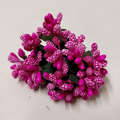 Image of Prokart Premium Pollen Flowers for Hair Accessories, Tiara Making, Jewelry Making and Dress Decoration | 6 Bunch of 12 Pollens Each | (Pack of 72 Pcs) (Dark Pink)