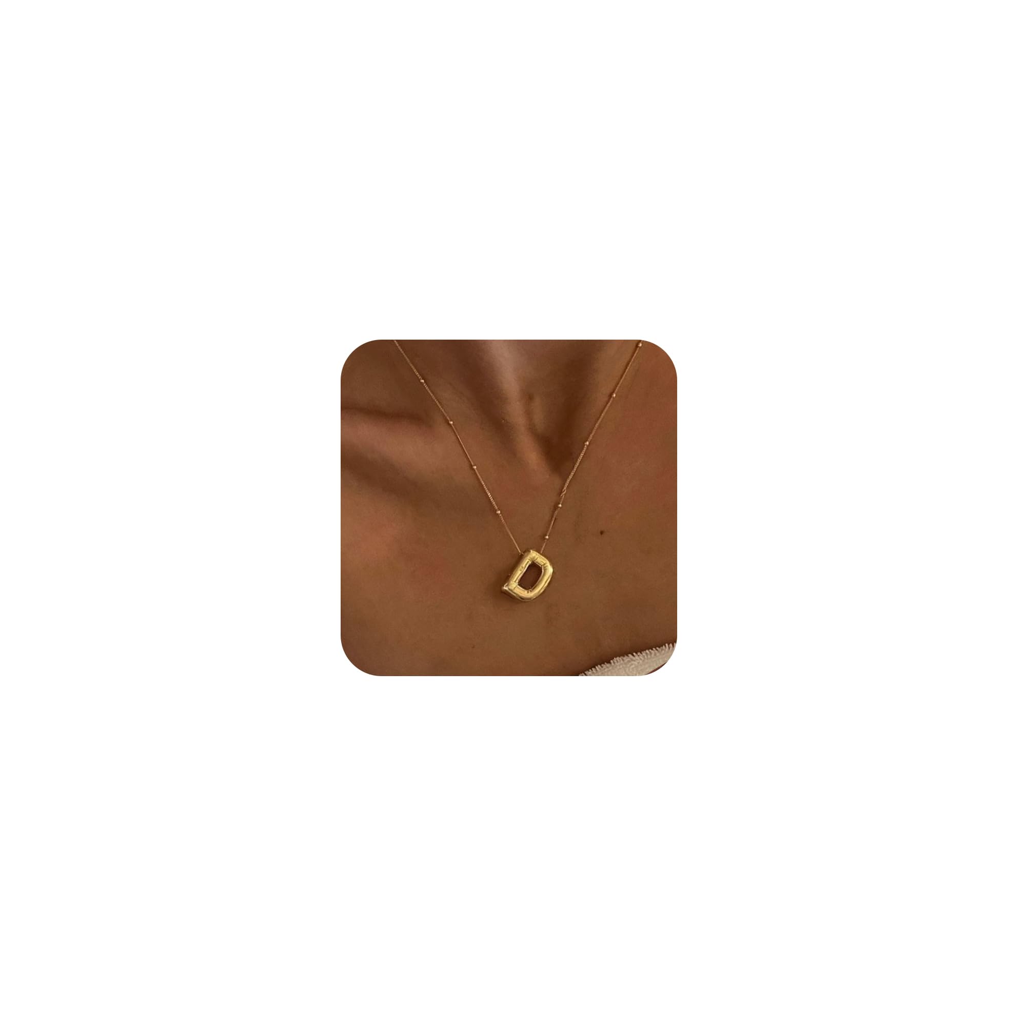 Initial Necklaces for Women, 14k Gold Plated Bubble Letter Necklace Chunky Gold Necklace Dainty Charm Initial Necklaces for Women Trendy Custom Preppy Stocking Stuff Necklace Christmas Gifts