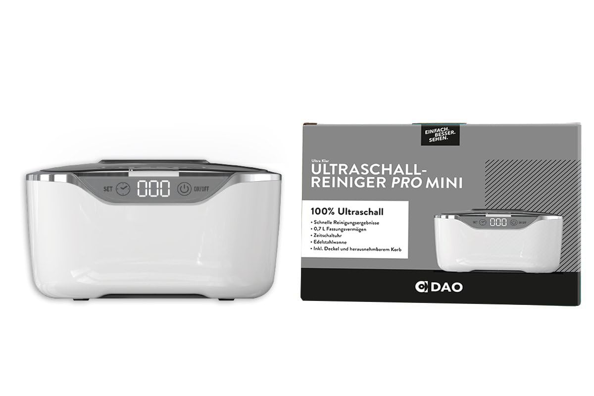 Ultra przezroczysty ultradźwiękowy środek czyszczący Pro Mini – wanna oscylacyjna ze stali nierdzewnej – do okularów, biżuterii, protez – 50 W głębokie czyszczenie – łącznie z 500 mililitrami