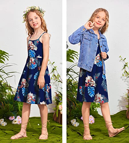 Arhiner Little Girls Casual Dress Spaghetti Strap Tropical Print Cami Dresses Flower 9-10Y #TOP4