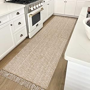 Collive Long Hallway Runner Rug 2.6′ x 7′, Washable Runner Indoor Entryway Rug, Tan/Cream Braided Woven Kitchen Runner Rugs Low-Profile Front Door Floor Carpet for Laundry Room Bedroom Doorway