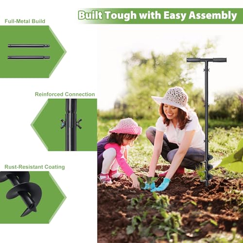 DAKEPOLE Hand Erdlochbohrer 97cm für Ø10mm Löcher, mit Abnehmbarer rutschfestem Griff für das Setzen von Zaunpfählen, Einpflanzungen, Garten Pflanzbohrer Pfahlbohrer Erdbohrer Pflanzbohrer