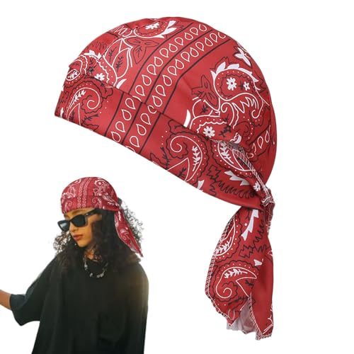 Hogvinnatil Sombrero de pirata para mujer, gorro pirata para hombre, gorro de pirata para ciclismo elástico, accesorios de disfraz de gorro de bandana con bandana elástica anti-UV, rojo