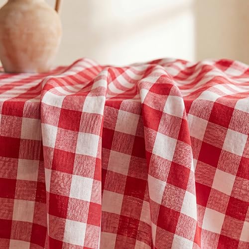 svet Tischdecke – Fleckenabweisend mit extra weichem Stoffgefühl, Runder Tisch, wasserdichte Baumwolle, Durchmesser 140 cm (Vichy-Karo Rot) – Ansicht 5