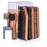 FootFitter Advanced Shoe Care Brush Set, Premium Horsehair Shine Brushes, Suede Eraser, Stiff Cleaning Brush & Shine Cloths for Polishing Leather & Suede Footwear (Made in Germany)