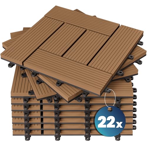 Casaria® 22x Dalles WPC clipsables 30x30cm Dalle terrasse extérieur antidérapant Sol Jardin caillebotis résistant UV intempéries Imitation Bois Composite...