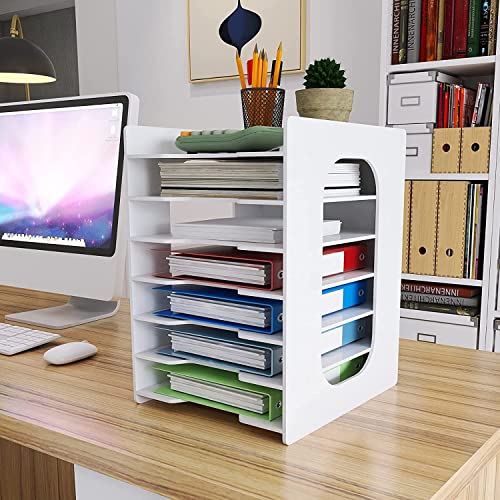 PUNCIA 7 Niveaux Organiseur de Bureau Banette Trieur Bac à Courrier Module de Rangement Organisateur de Papier Casier A4 Plateaux de Classement Fichier pour...