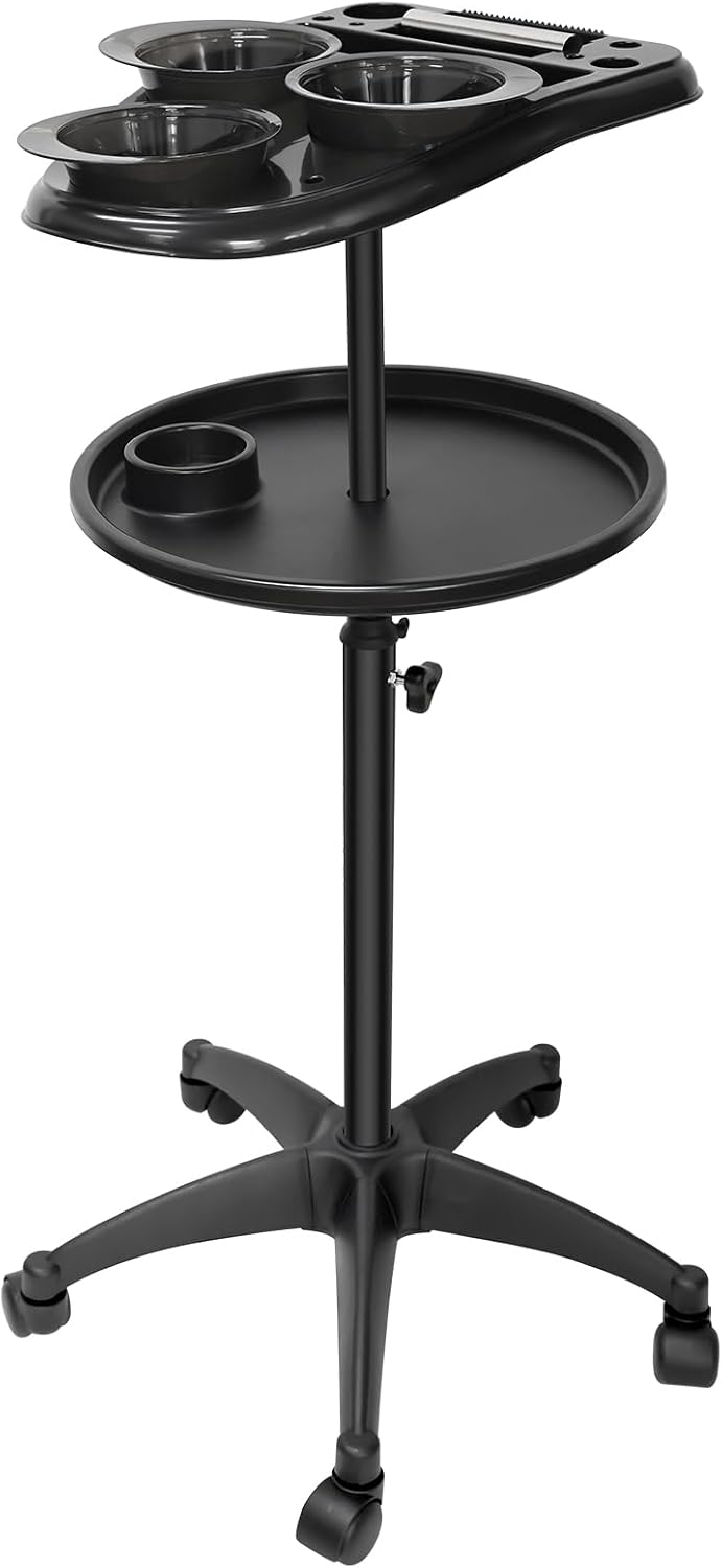 ホイール付きサロントレイ、プロフェッショナルヘア染色ステーション、ボウル3個付き、理髪師ヘアスタイリストとカラーリングローリングカー