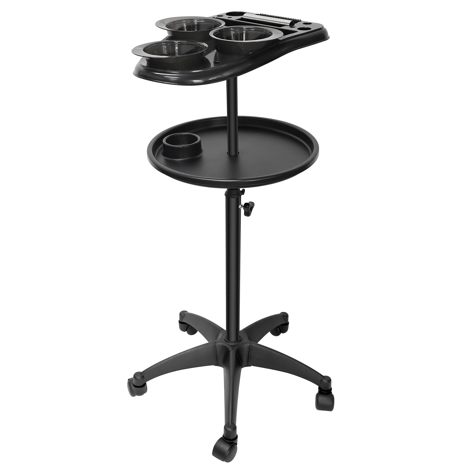 Salon Tray on Wheels, Professional Hair Dyeing Stations with 3 Bowls, Barber Hairstylist and Coloring Rolling Carts, Hairdressers Tools Double Tray for Salon Home Use