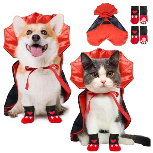 Weihnachts Kostüm für Hunde, Katzen Verkleidung mit Vampir Umhang für Weihnachten Geburtstag Party Fotoshooting, Hundekostüm Set für Kleine Mittlere Große Hunde